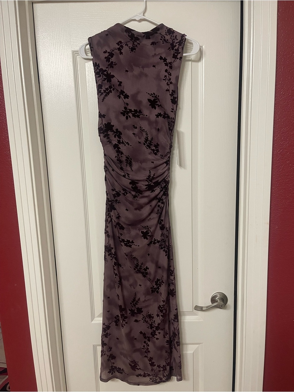 Madden Girl Plum Midi Dress with Black Floral Print